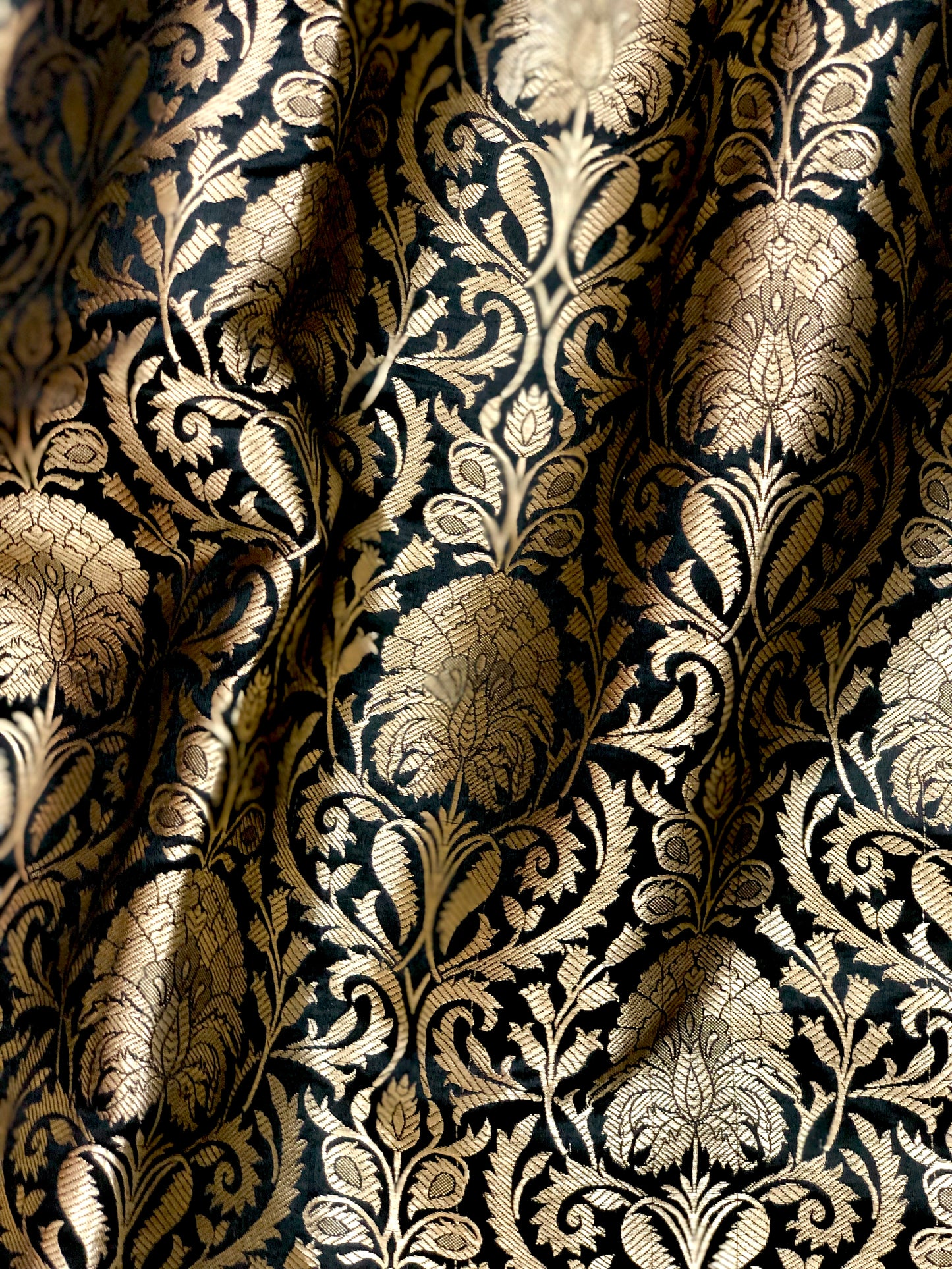 Black and Gold Brocade fabric Kimkhab Wedding Dress Fabric, Jacquard Fabric, Multiple yardage will come in one piece - NF640