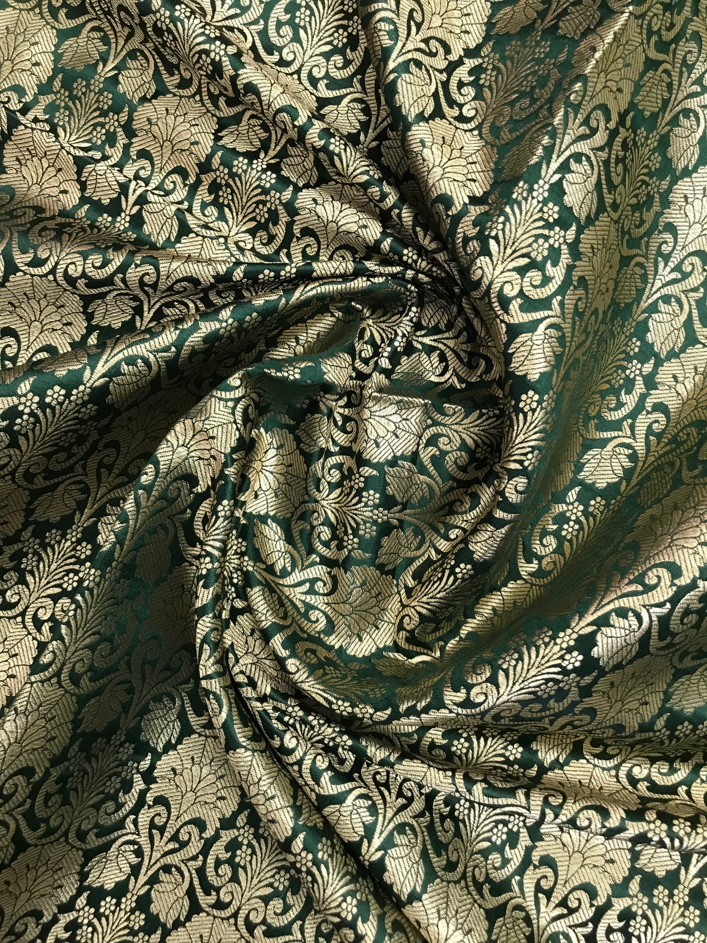 Indian Banarasi Brocade Fabric in Green and Gold color, Multiple lengths will come in the continuous Piece - NF433