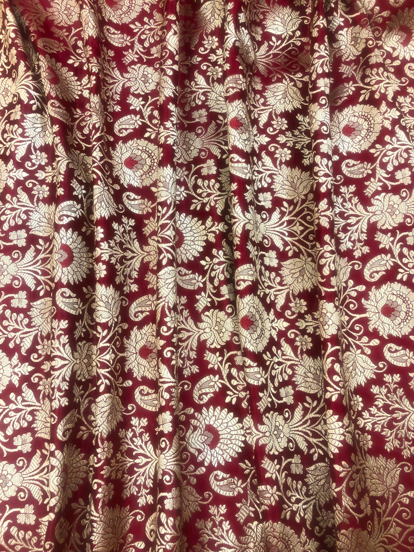 Indian Banarasi Brocade Fabric in Red and Gold color, Multiple lengths will come in the continuous piece - NF376