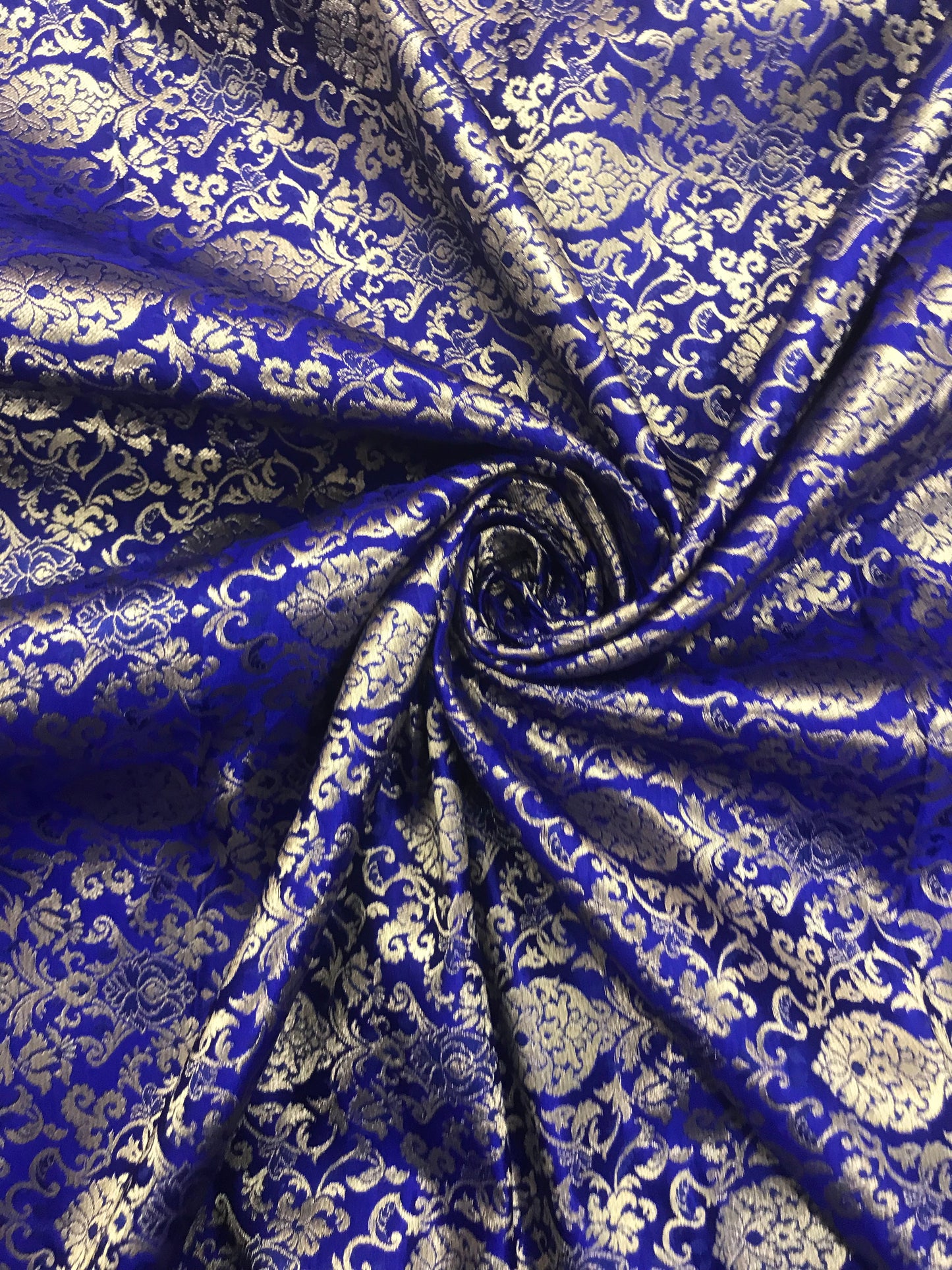 Indian Banarasi Brocade Fabric in Royal Blue and Gold color, Multiple lengths will come in the continuous piece - NF2000