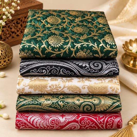 5 pcs Bundle Brocade Fabrics, assorted brocade fabric bundle, Banarasi fabric - NF08