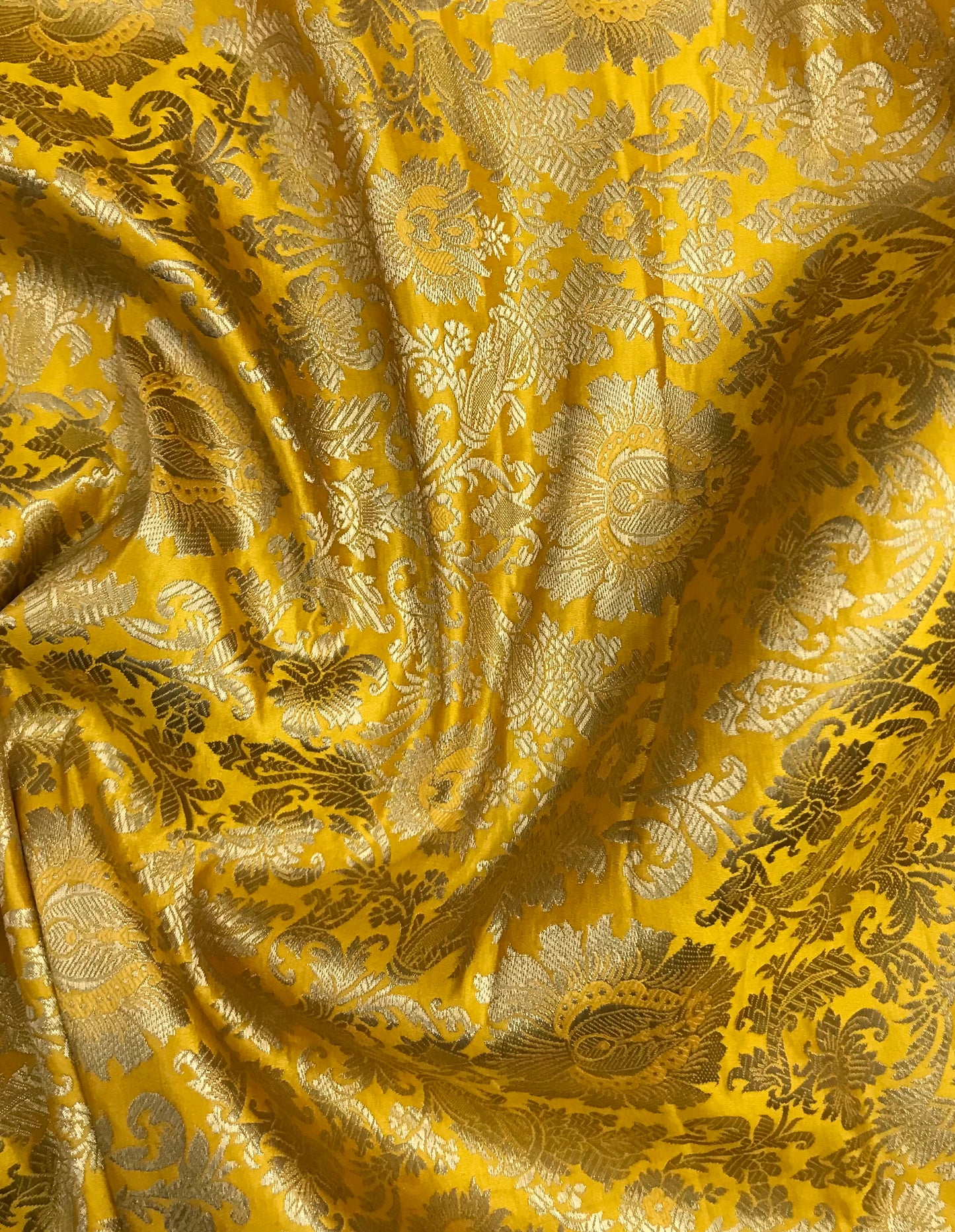 Indian Banarasi Brocade fabric in Yellow and Gold color, Multiple lengths will come in the continuous piece - NF409