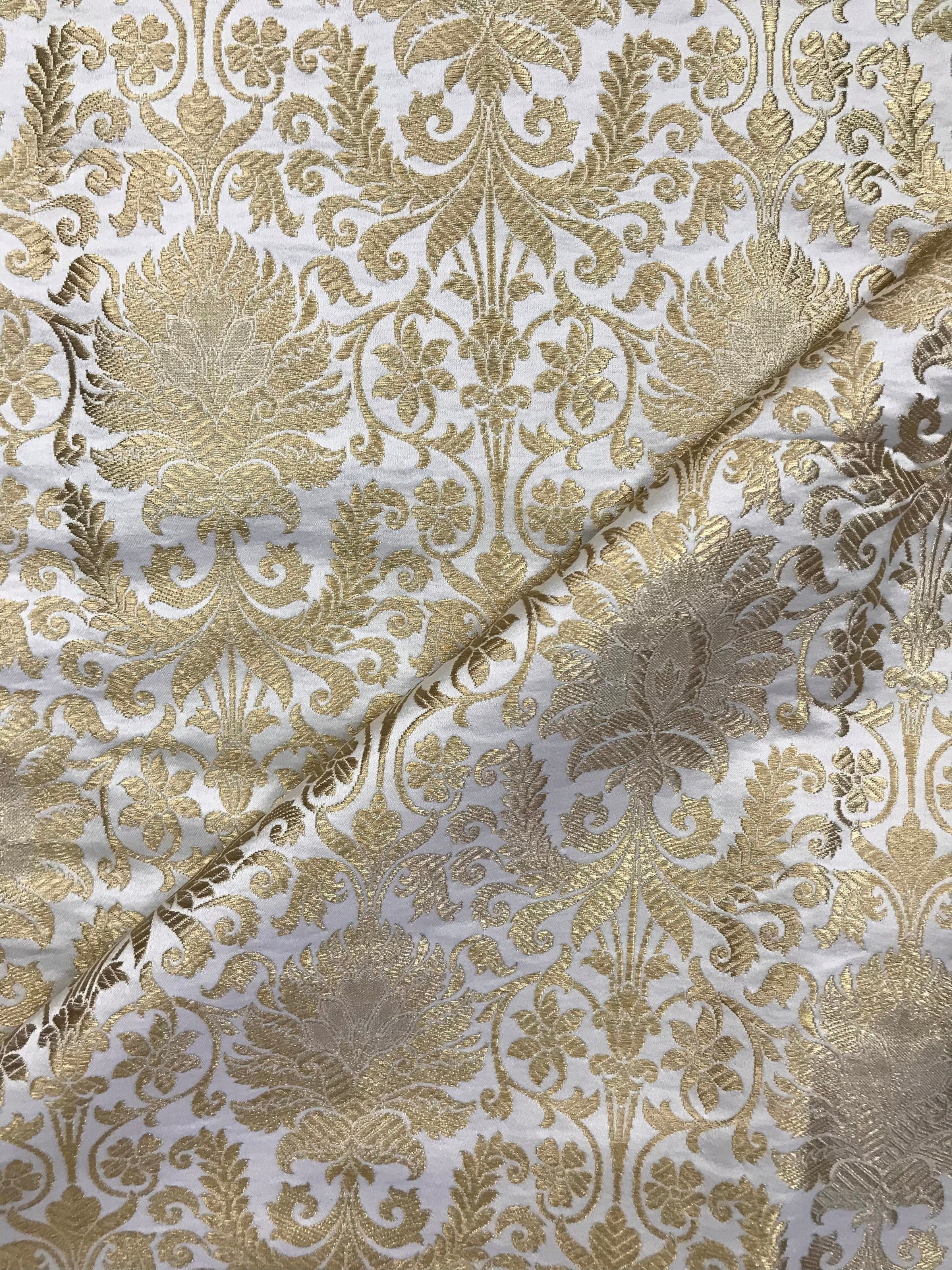 Indian Banarasi Brocade fabric in Off White and Gold color,  Multiple lengths will come in a continuous piece - NF97