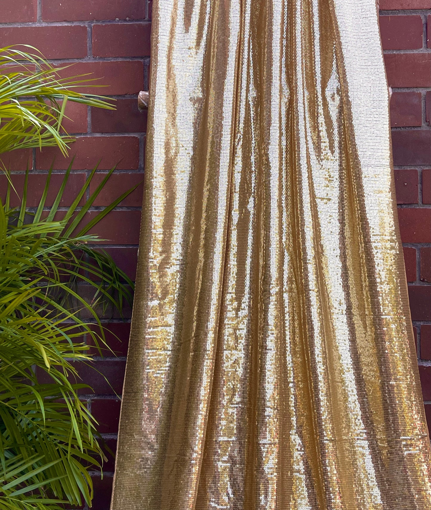 Embroidered Sequin Georgette Fabric in Gold Brown color, Multiple lengths will come in the continuous piece - SQAF889