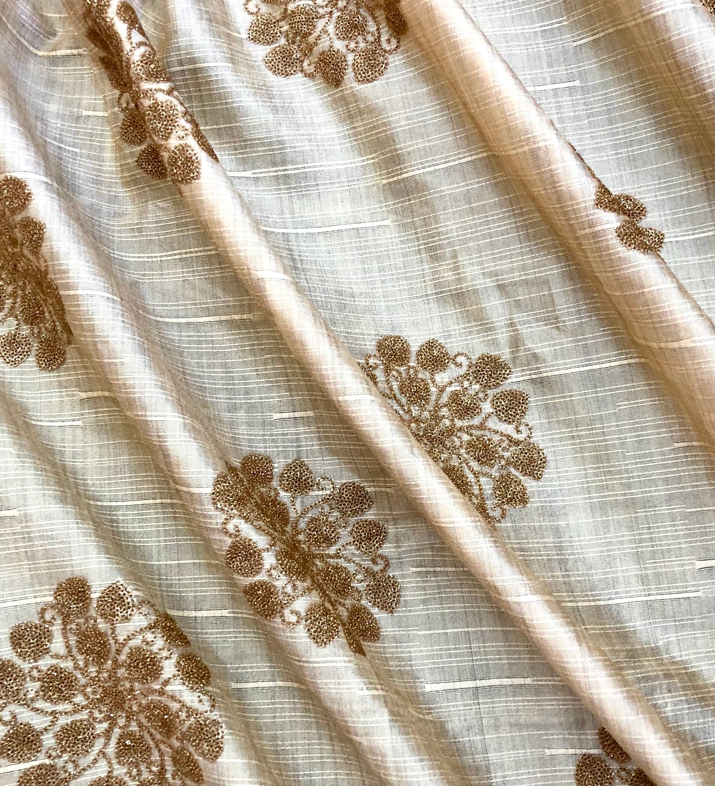 Indian Embroidered Fabric in Beige color, Multiple lengths will come in the continuous piece - NF850