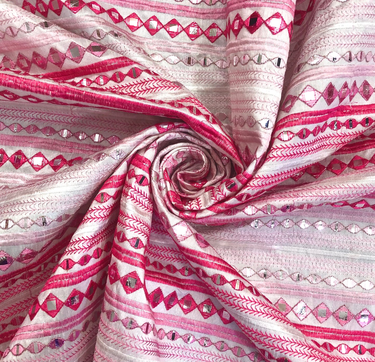 Embroidered Fabric in Pink color, Multiple lengths will come in the continuous piece - NF870