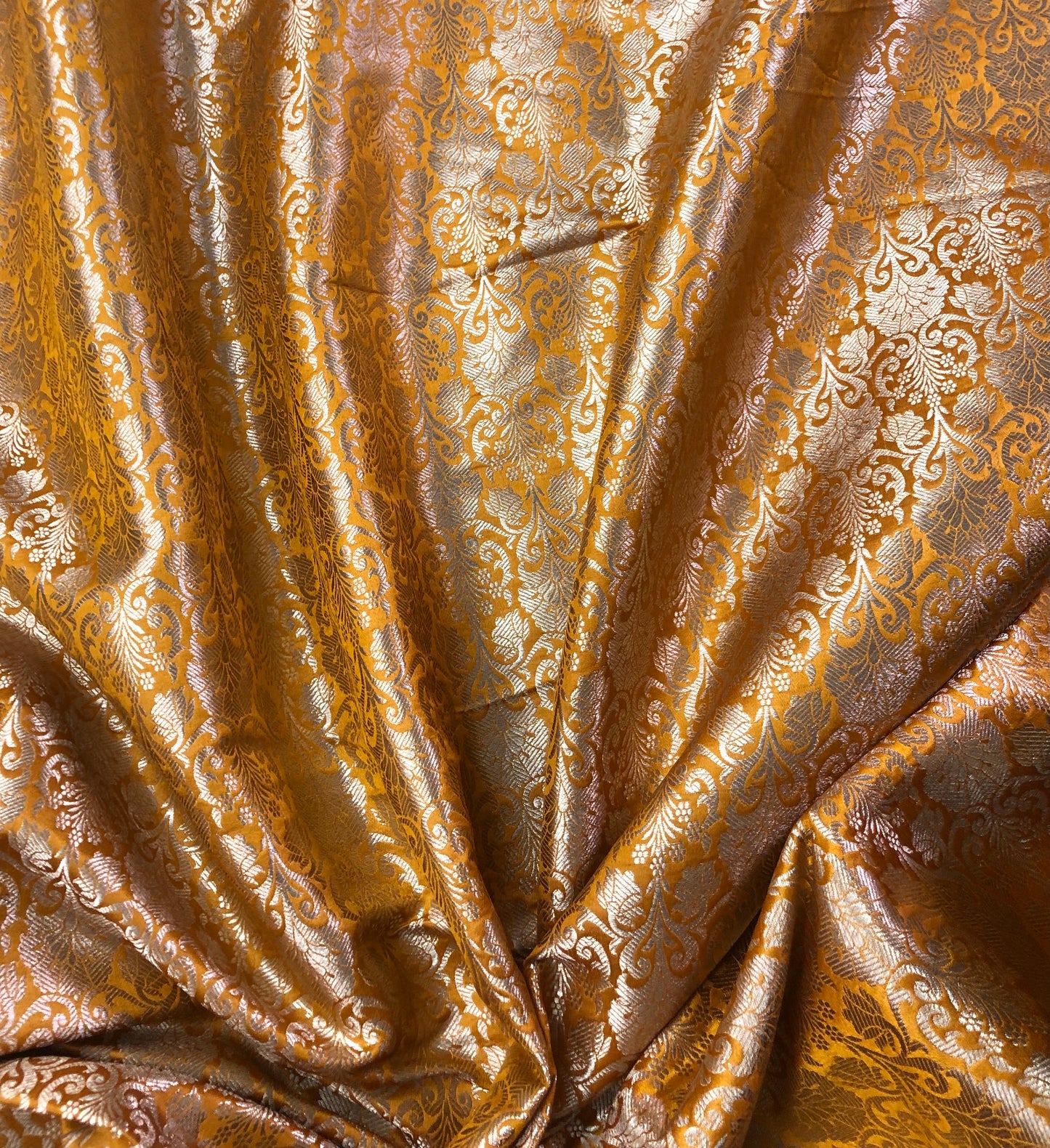 Indian Banarasi Brocade Fabric in Mustard Yellow and Gold color, Multiple lengths will come in the continuous piece - NF607