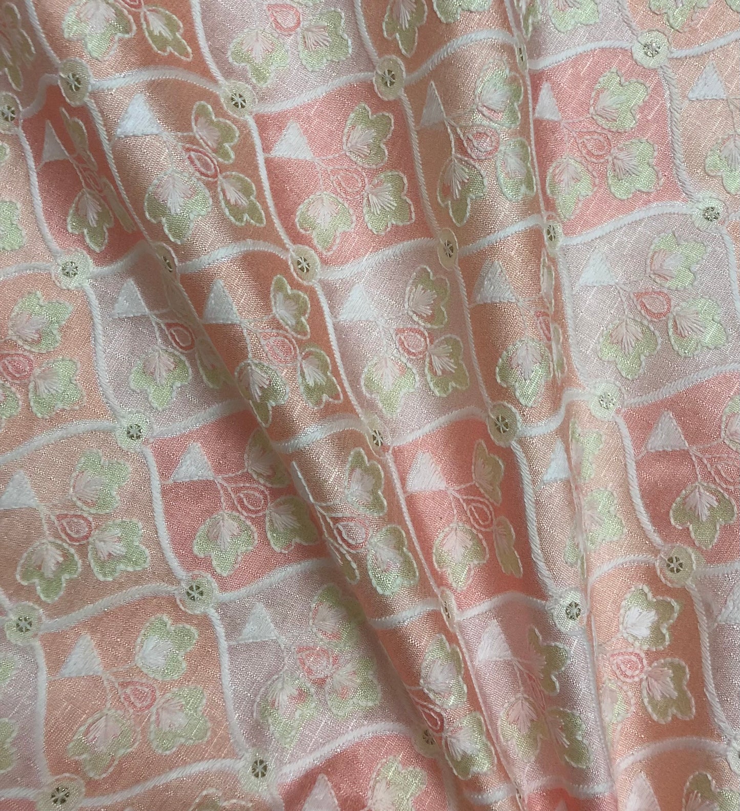 Indian Embroidered Fabric in Peach color, Multiple lengths will come in the continuous piece - NF869