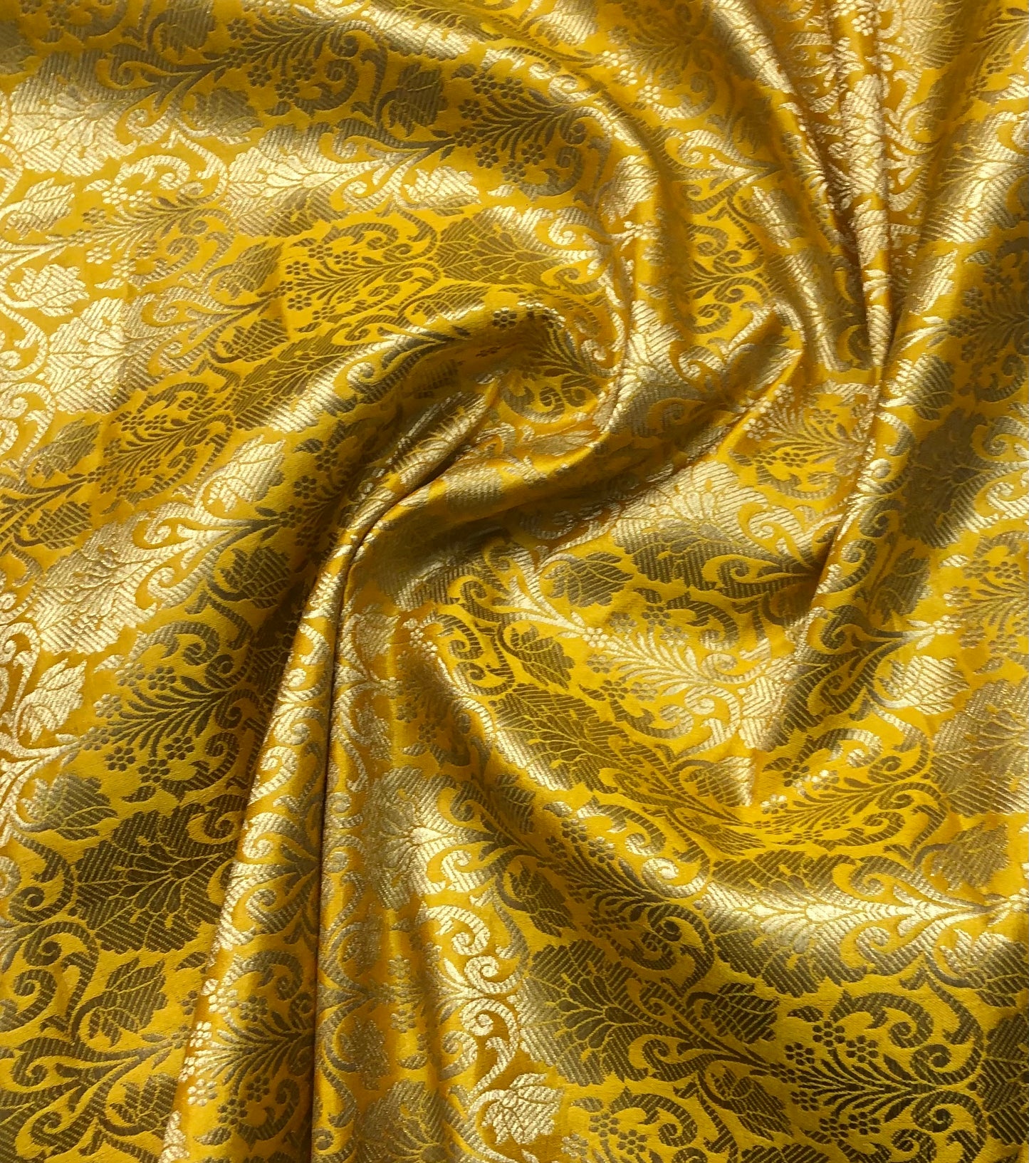 Indian Banarasi Brocade Fabric in Yellow and Gold color, Multiple lengths will come in the continuous Piece - NF530