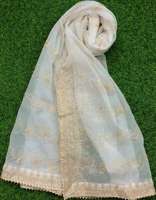 Off White & Gold Organza Dupatta and Sequins Embroidery, Indian Stole, Scarf for women, Bridal Wedding Fabric, Veil, DP01