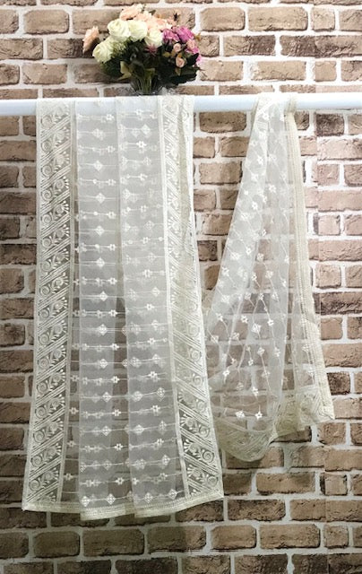 Off White Net Dupatta With Thread and Sequins Embroidery, Indian Stole, Scarf for women, Tulle Fabric, Bridal Wedding Fabric, Veil, DP04