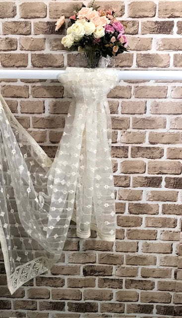 Off White Net Dupatta With Thread and Sequins Embroidery, Indian Stole, Scarf for women, Tulle Fabric, Bridal Wedding Fabric, Veil, DP04