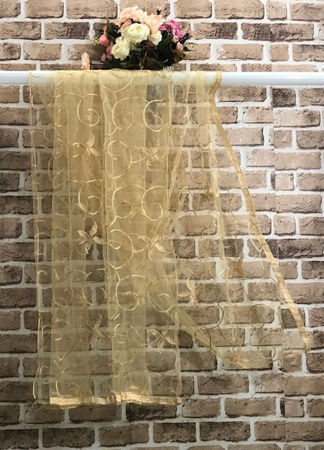 Beige Embroidered Stole/ dupatta, Sequins Net, Tulle Mesh Fabric, Embroidered Fabric, Bridal Fabric, Wedding Dupatta DP09