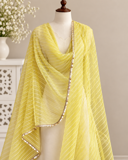 Yellow Indian Viscose Organza Dupatta, Stole, Scarves, Shawl, Abaya, Dupatta for Women, Sequins Embroidery Chunni, Scarf,  DP1012