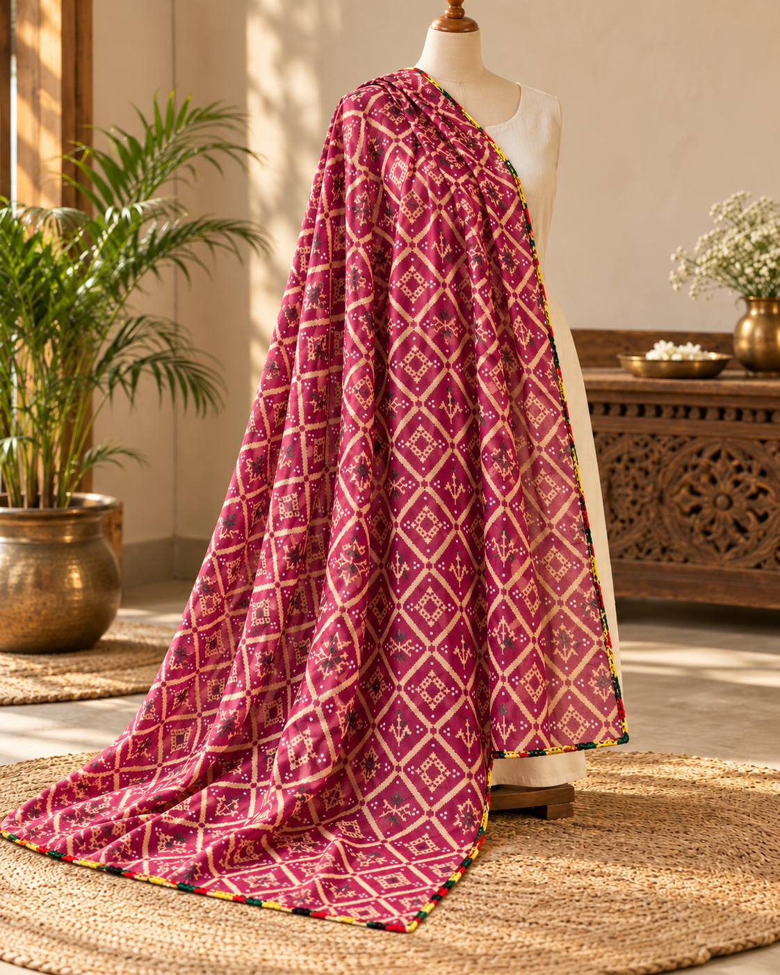 Red Jaipuri print Dupatta ,Indian Cotton Scarf, Drape, Shawl, Veil, Bridesmaids gift, Gift for her, Best gift ideas DP1015