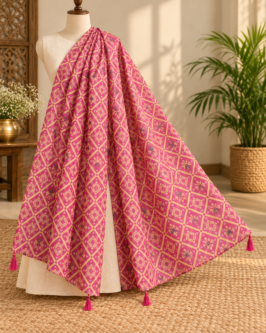 Indian Printed Cotton Scarf Dupatta in Red color, Drape, Shawl, Veil, Bridesmaids gift, Gift for her - DP1020