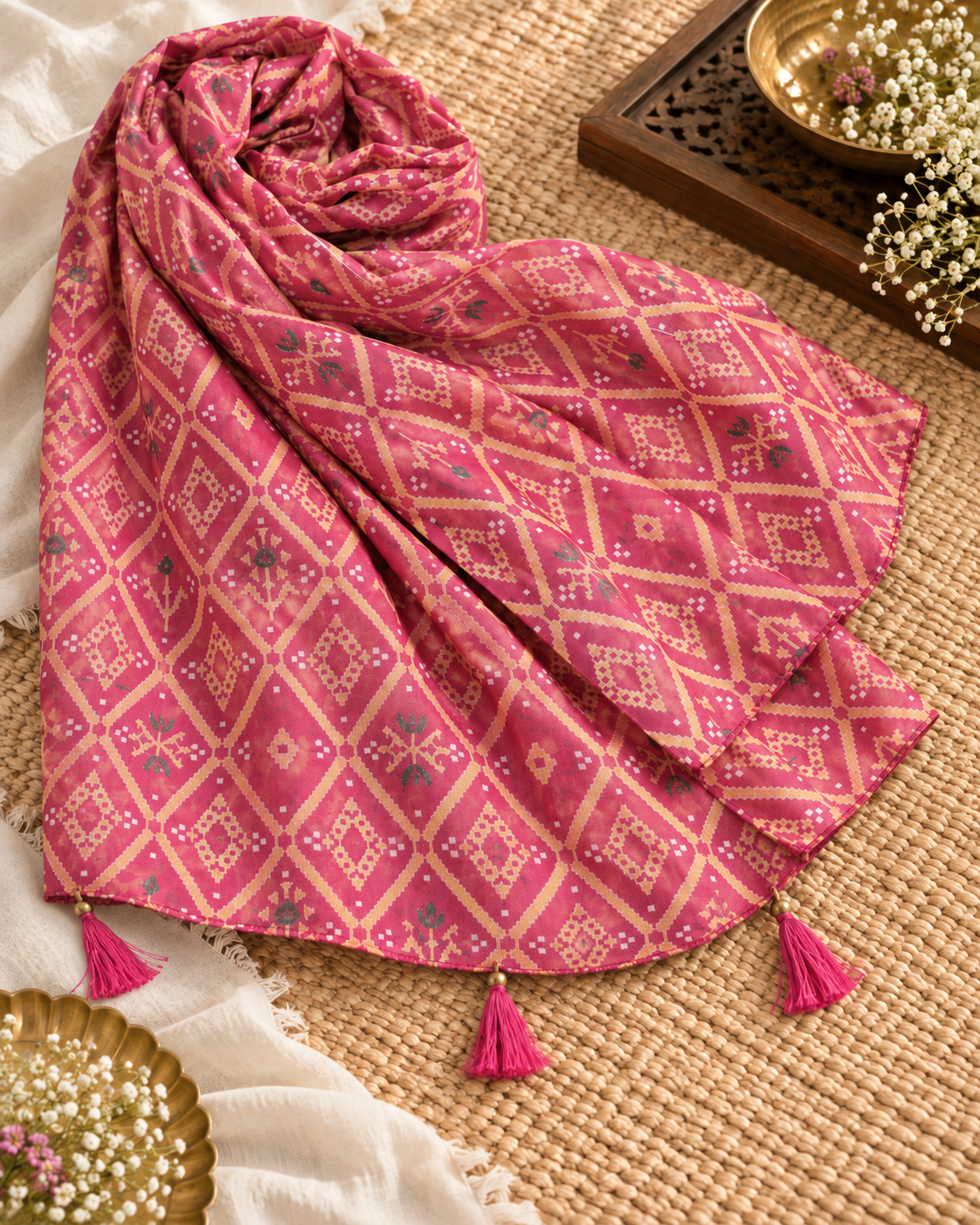 Indian Printed Cotton Scarf Dupatta in Red color, Drape, Shawl, Veil, Bridesmaids gift, Gift for her - DP1020