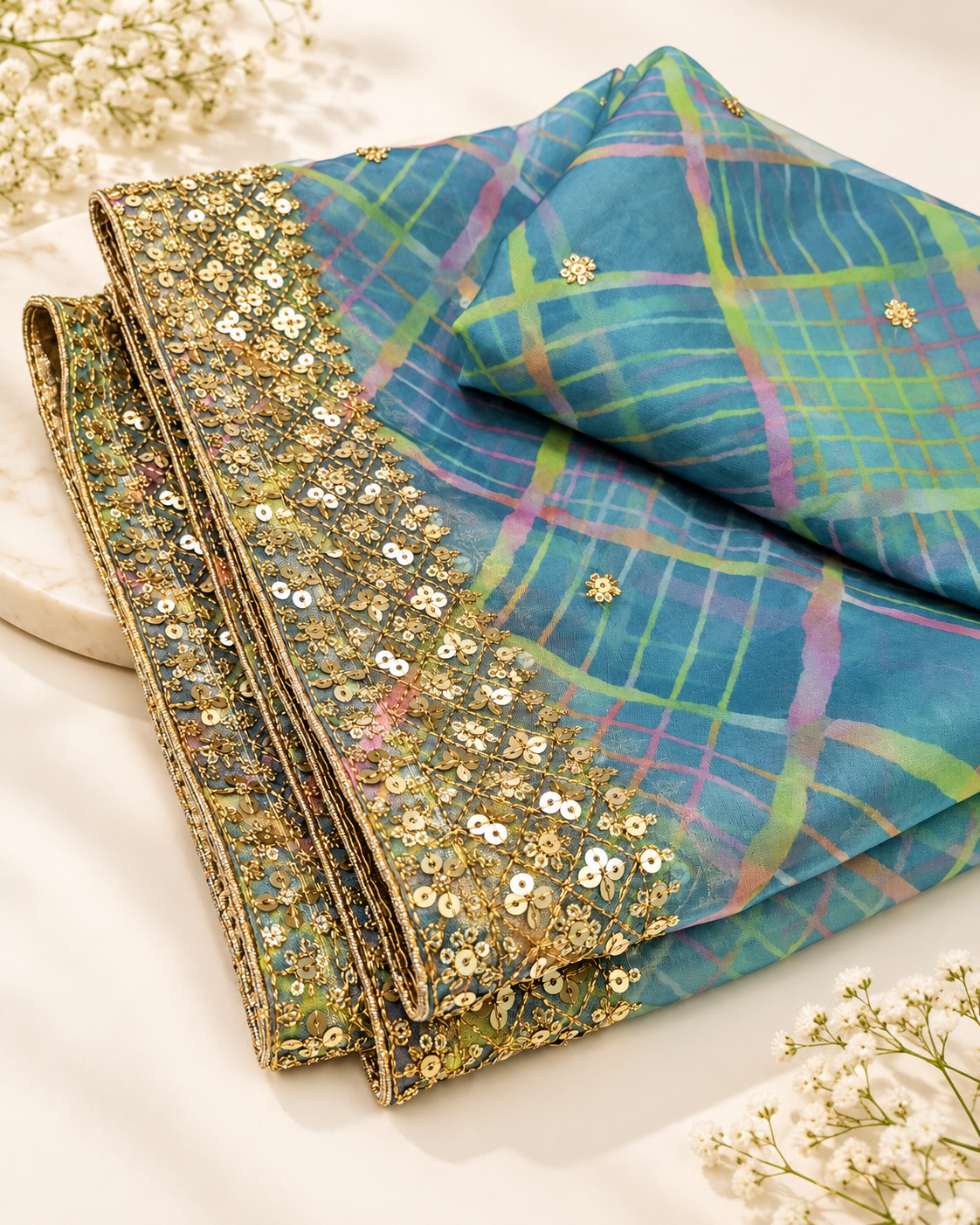 Green Embroidered Organza Dupatta for Women with Embroidered border, Stole, Scarf, shawl, abaya, Chuniri, Embroidered Indian Chunni, DP1023