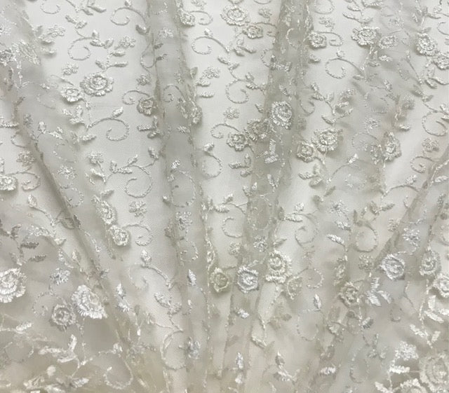 Off White Embroidered Stole/Dupatta, Sequins Net, Mesh, Tulle Embroidered Bridal Fabric, Saree Drape, Veil, Wedding Fabric DP1035