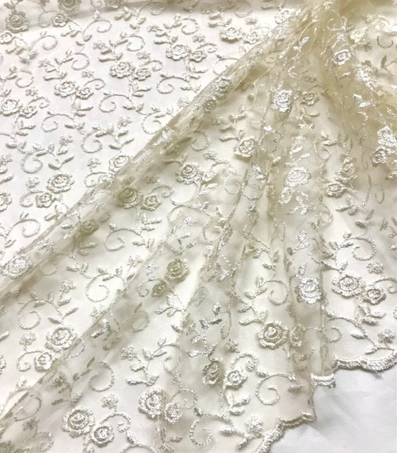 Off White Embroidered Stole/Dupatta, Sequins Net, Mesh, Tulle Embroidered Bridal Fabric, Saree Drape, Veil, Wedding Fabric DP1035