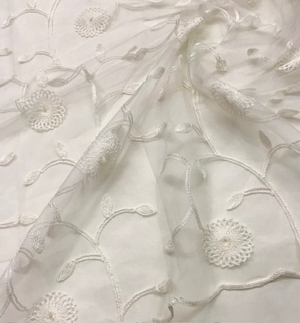 Off White Embroidered Stole/ dupatta, Net, Tulle Embroidered Fabric, Bridal Fabric, Saree Drape, Veil, Wedding Dupatta, DP1053