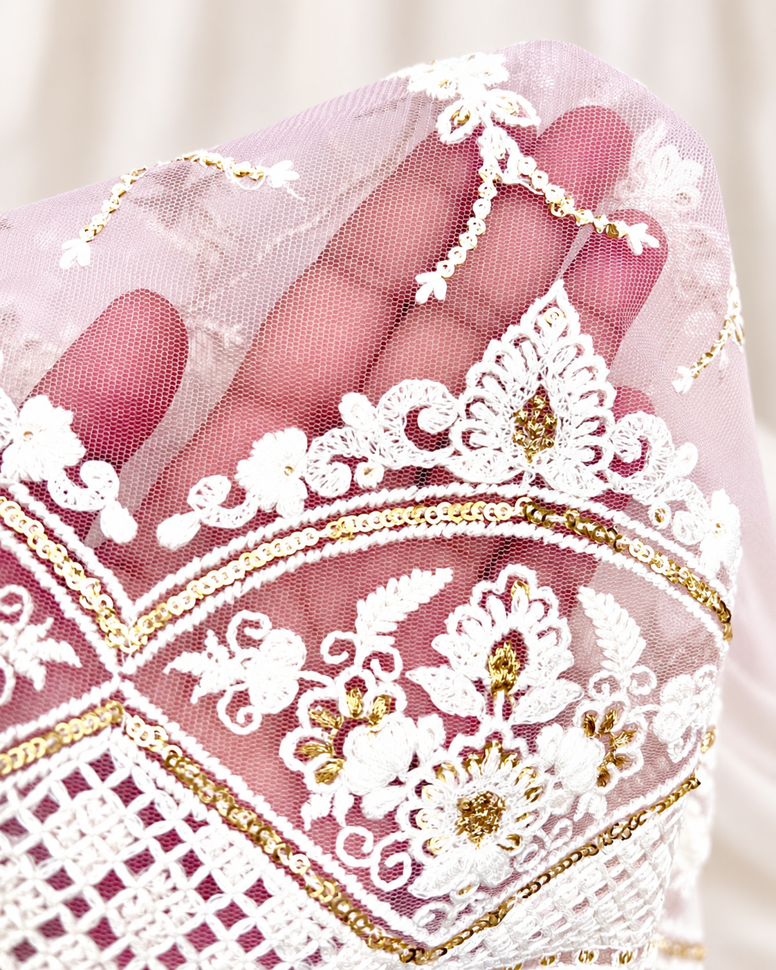 Baby Pink Net Dupatta With Thread and Sequins Embroidery, Indian Stole, Scarf for women, Wedding Fabric, Veil, DP2005