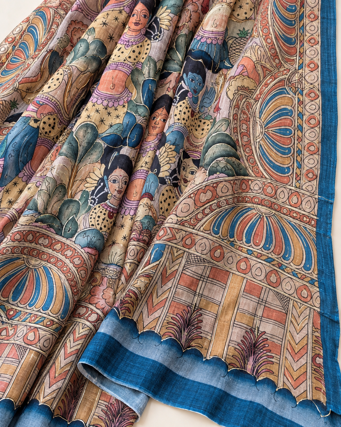 Kalamkari Chinon Chiffon Indian Dupatta for Women, Stole, Scarf, Shawl, abaya, Embroidered Indian Chunni, DP20