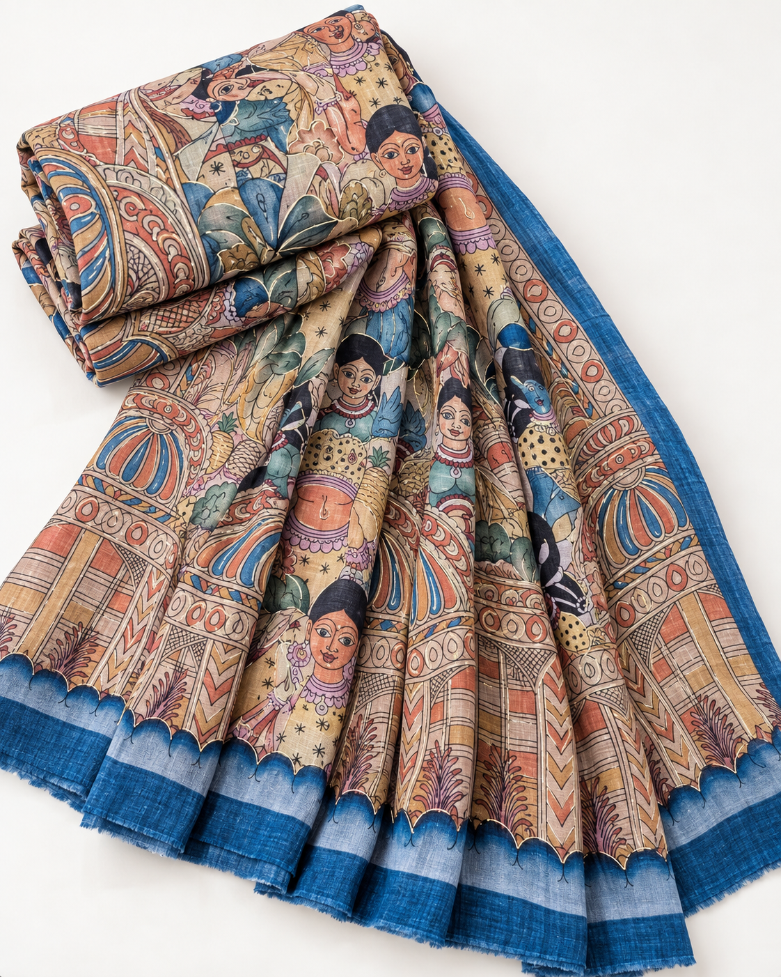Kalamkari Chinon Chiffon Indian Dupatta for Women, Stole, Scarf, Shawl, abaya, Embroidered Indian Chunni, DP20