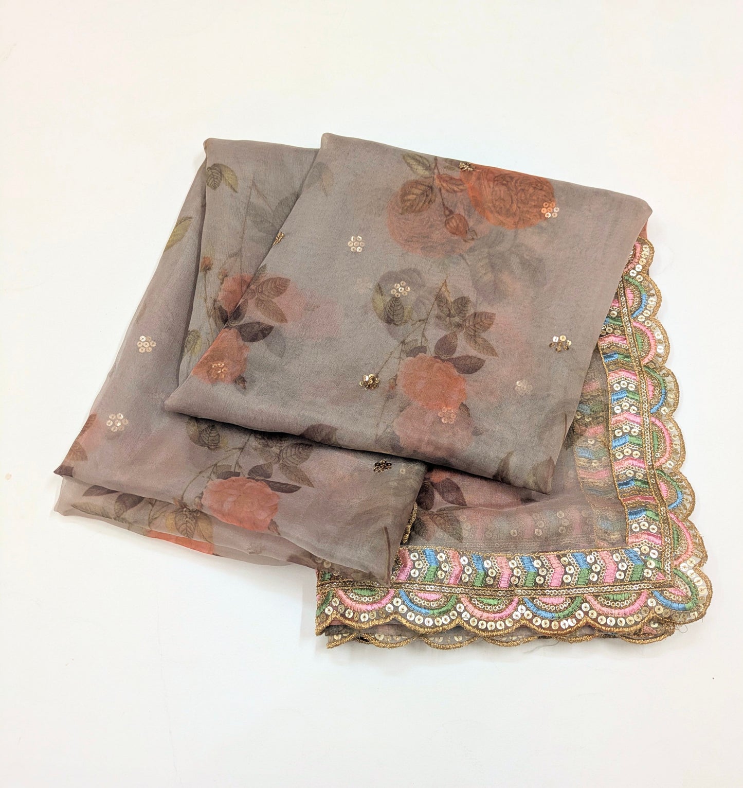 Gray Organza Dupatta and Sequins Embroidery, Indian Stole, Scarf for women, Bridal Wedding Fabric, Veil, DP22