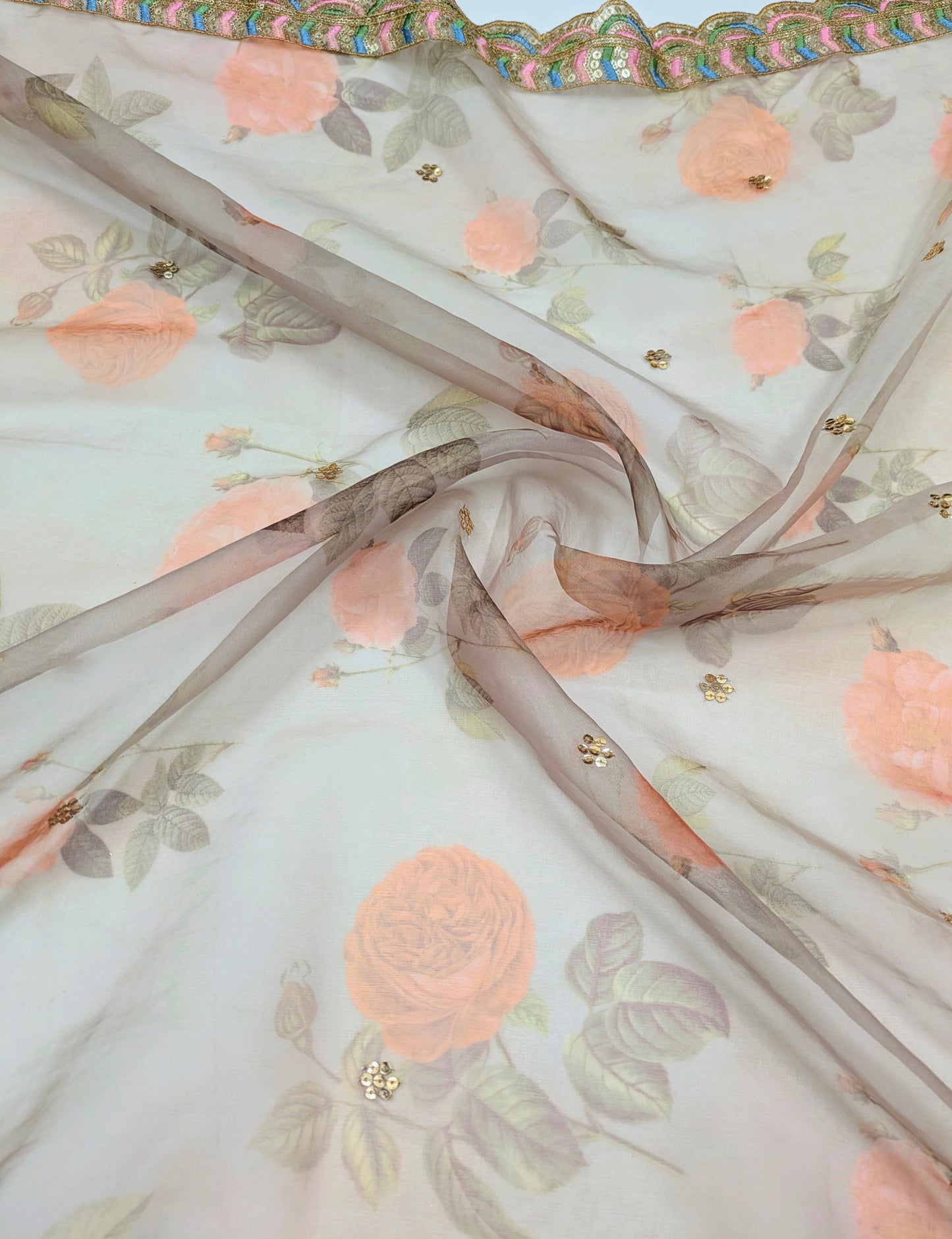 Gray Organza Dupatta and Sequins Embroidery, Indian Stole, Scarf for women, Bridal Wedding Fabric, Veil, DP22