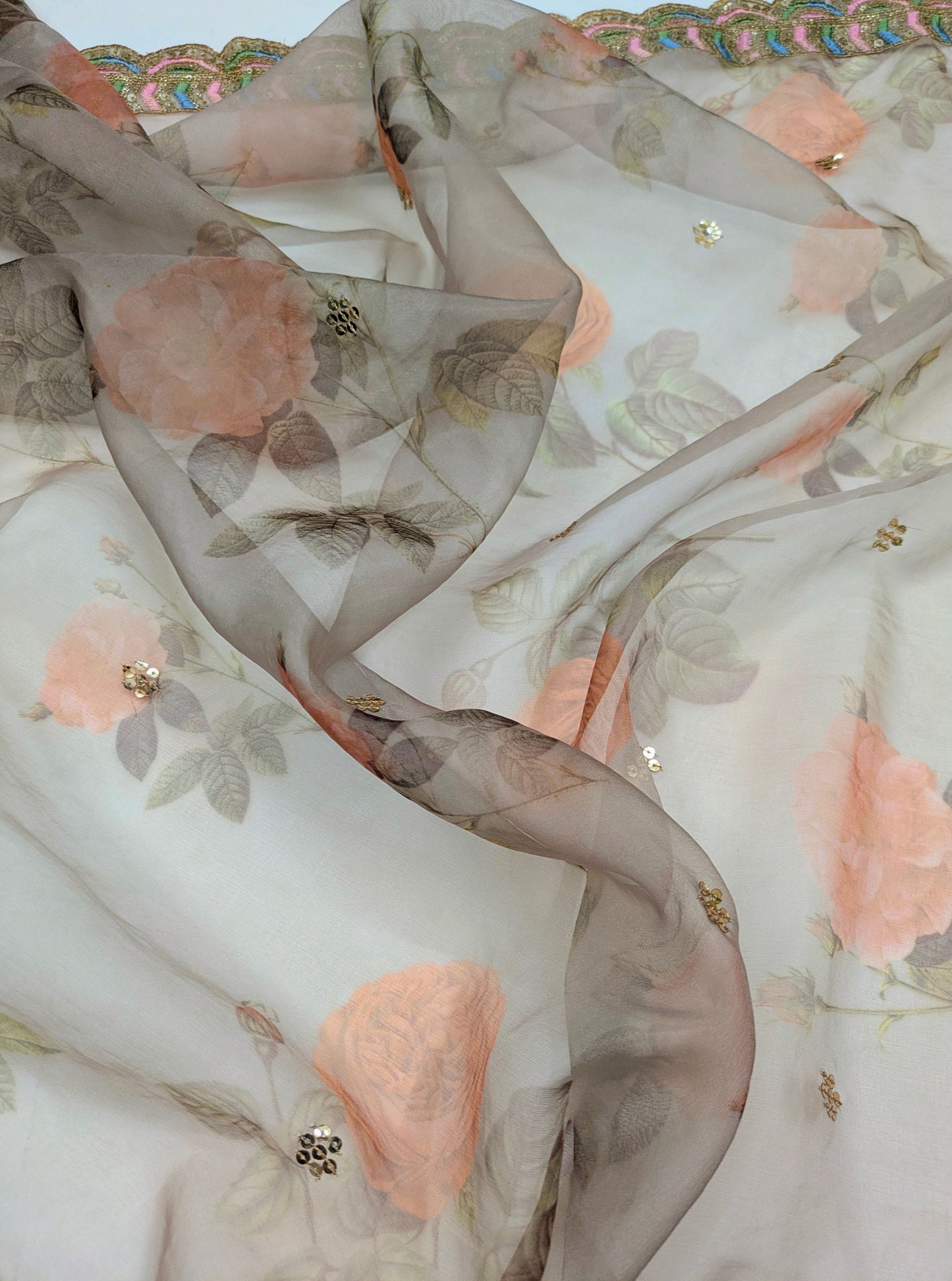 Gray Organza Dupatta and Sequins Embroidery, Indian Stole, Scarf for women, Bridal Wedding Fabric, Veil, DP22