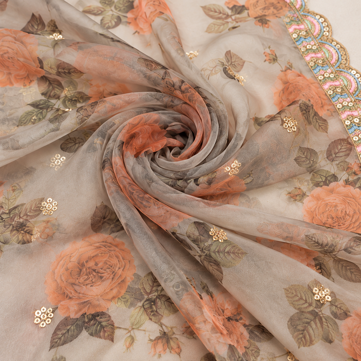 Gray Organza Dupatta and Sequins Embroidery, Indian Stole, Scarf for women, Bridal Wedding Fabric, Veil, DP22