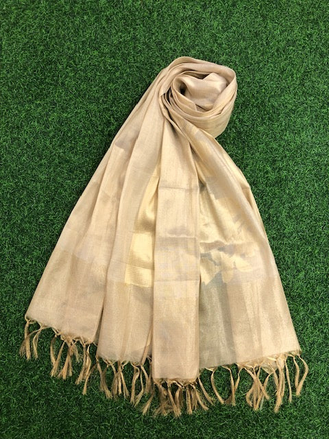 Beige and Gold Chanderi Cotton Silk Brocade Dupatta for Women, Stole, Scarf, shawl, abaya, Chuniri, Indian Chunni, Banarasi Dupatta, DP25