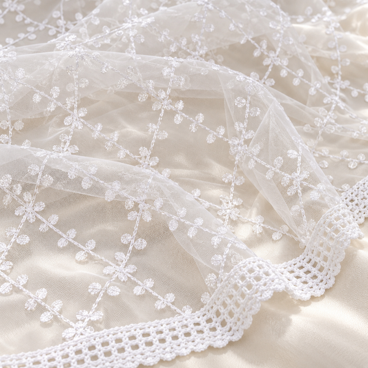 White Embroidered Stole/ dupatta, Tulle, Net Fabric, Embroidered Bridal Wedding Fabric, Saree Drape, Veil, Abaya, Mesh Fabric DP30