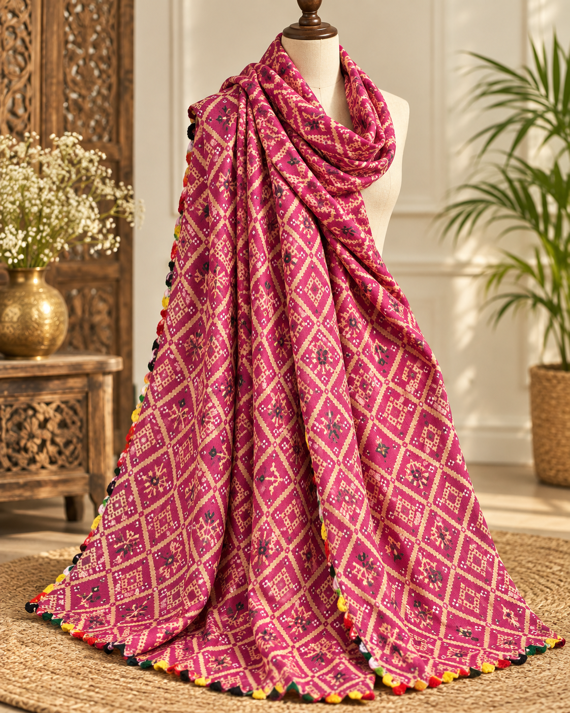 Pink print Dupatta ,Indian Cotton Scarf, Drape, Shawl, Veil, Bridesmaids gift, Gift for her, Best gift ideas DP33
