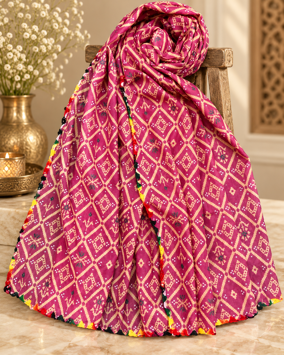Pink print Dupatta ,Indian Cotton Scarf, Drape, Shawl, Veil, Bridesmaids gift, Gift for her, Best gift ideas DP33