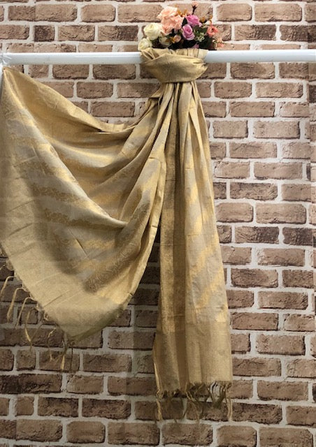 Beige and Gold Chanderi Cotton Silk Brocade Dupatta for Women, Stole, Scarf, shawl, abaya, Chuniri, Indian Chunni, Banarasi Dupatta, DP34