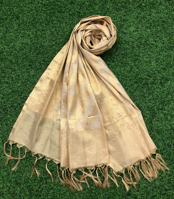 Beige and Gold Chanderi Cotton Silk Brocade Dupatta for Women, Stole, Scarf, shawl, abaya, Chuniri, Indian Chunni, Banarasi Dupatta, DP34