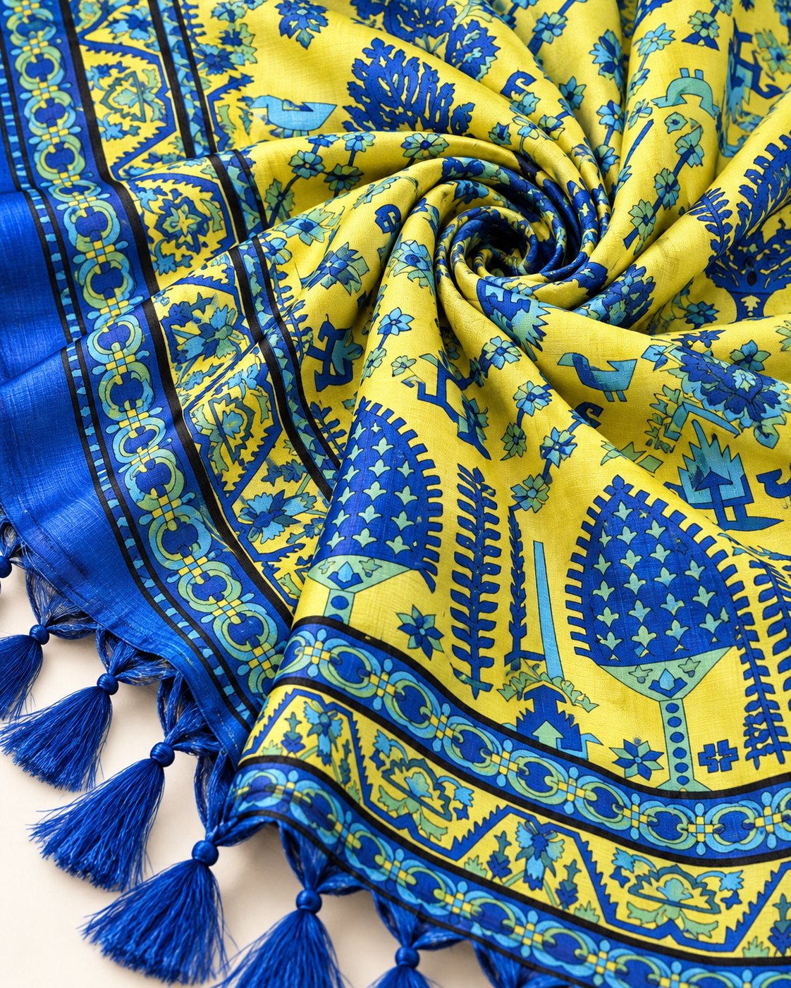 Blue Indian Kalamkari Print Dupatta, Shawl, Veil, Chunari, Salwar suit, Bridal Wear, Saree Drape, DP36