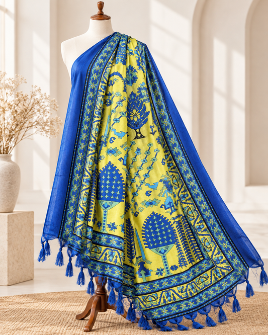 Blue Indian Kalamkari Print Dupatta, Shawl, Veil, Chunari, Salwar suit, Bridal Wear, Saree Drape, DP36