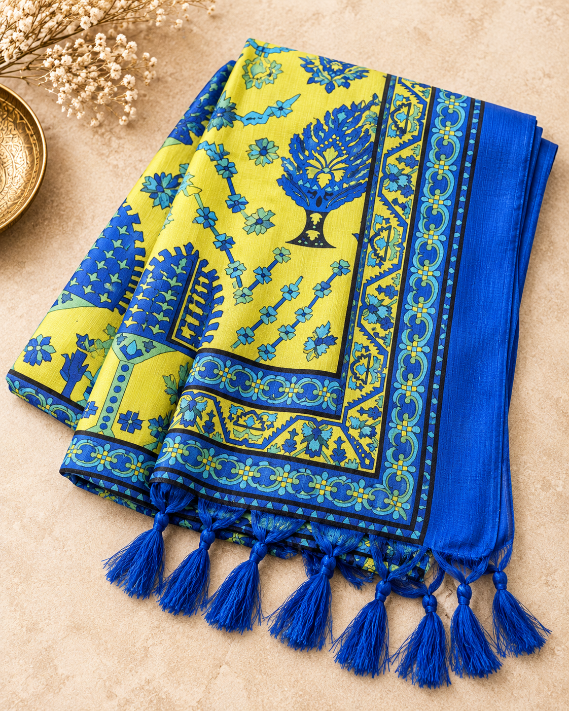 Blue Indian Kalamkari Print Dupatta, Shawl, Veil, Chunari, Salwar suit, Bridal Wear, Saree Drape, DP36