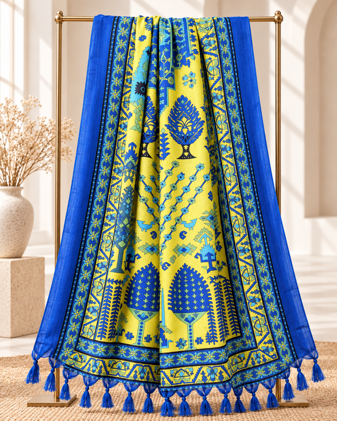 Blue Indian Kalamkari Print Dupatta, Shawl, Veil, Chunari, Salwar suit, Bridal Wear, Saree Drape, DP36