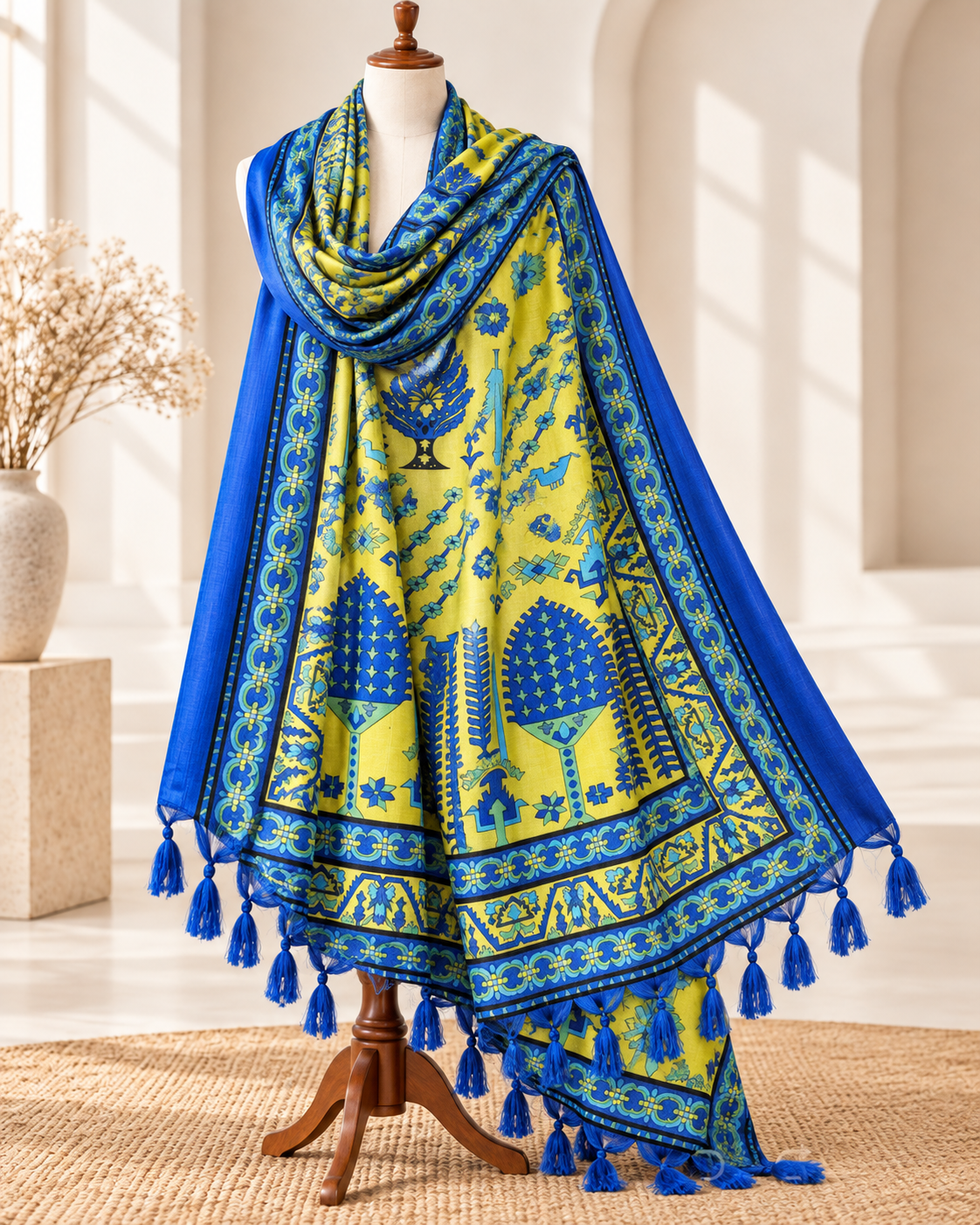 Blue Indian Kalamkari Print Dupatta, Shawl, Veil, Chunari, Salwar suit, Bridal Wear, Saree Drape, DP36