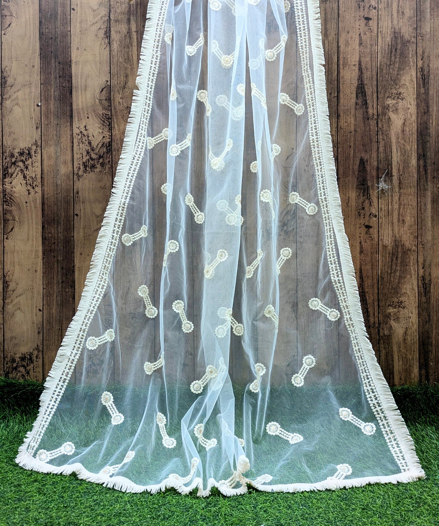 Off White Embroidered Stole/ dupatta, Sequins Net, Tulle Mesh Fabric, Embroidered Fabric, Bridal Fabric, Wedding Dupatta DP39