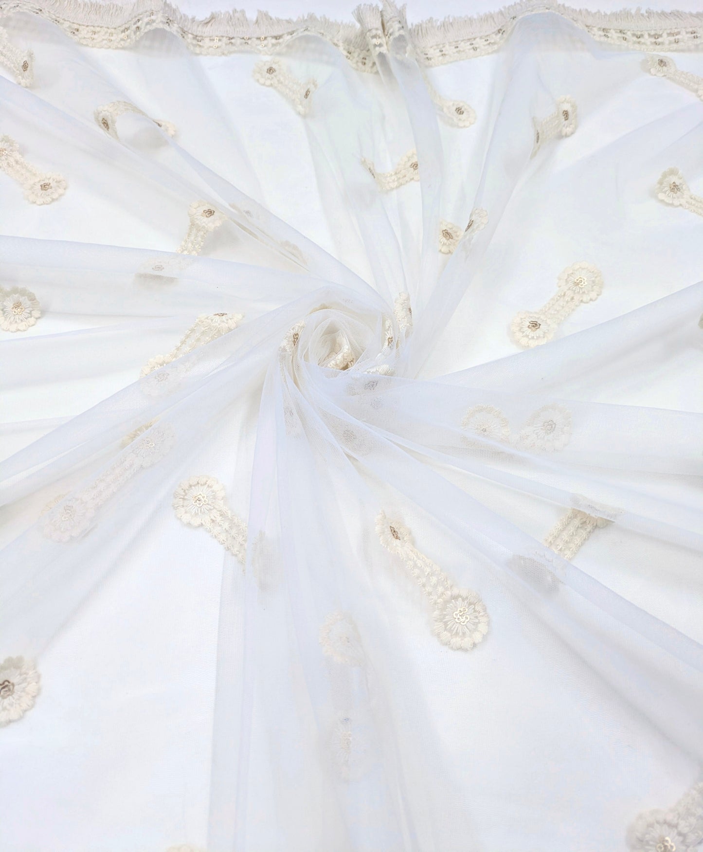 Off White Embroidered Stole/ dupatta, Sequins Net, Tulle Mesh Fabric, Embroidered Fabric, Bridal Fabric, Wedding Dupatta DP39