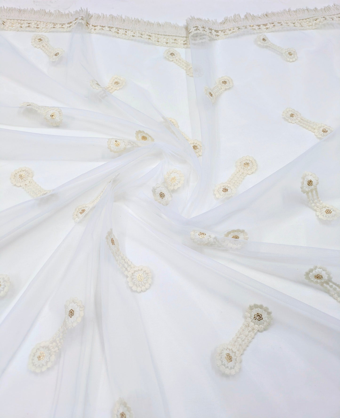 Off White Embroidered Stole/ dupatta, Sequins Net, Tulle Mesh Fabric, Embroidered Fabric, Bridal Fabric, Wedding Dupatta DP39