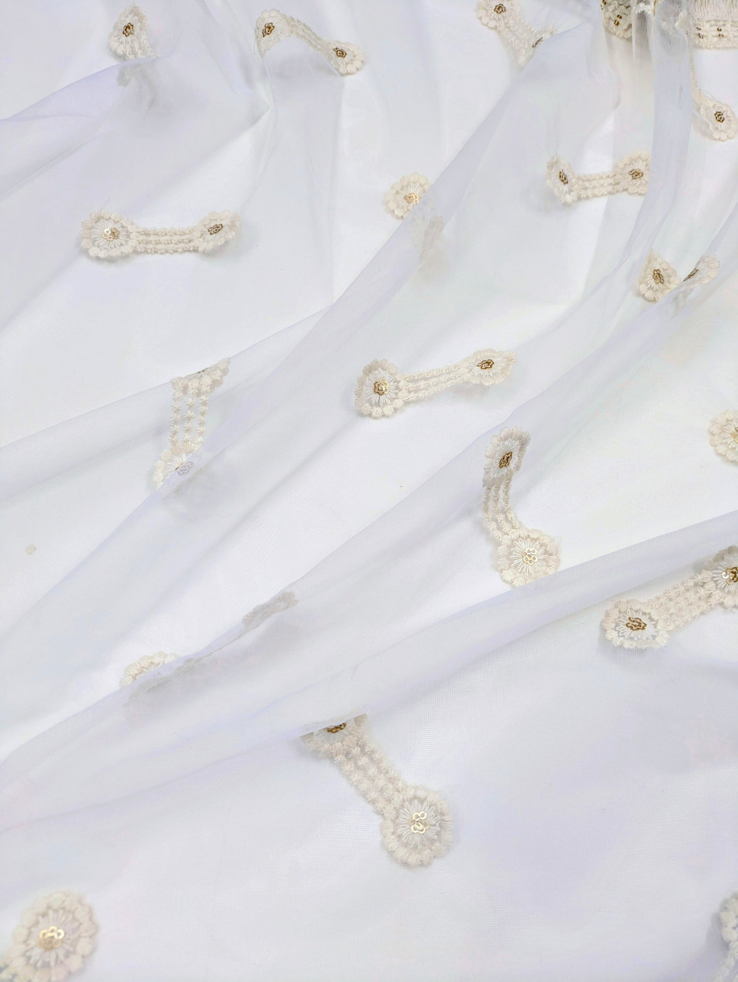 Off White Embroidered Stole/ dupatta, Sequins Net, Tulle Mesh Fabric, Embroidered Fabric, Bridal Fabric, Wedding Dupatta DP39