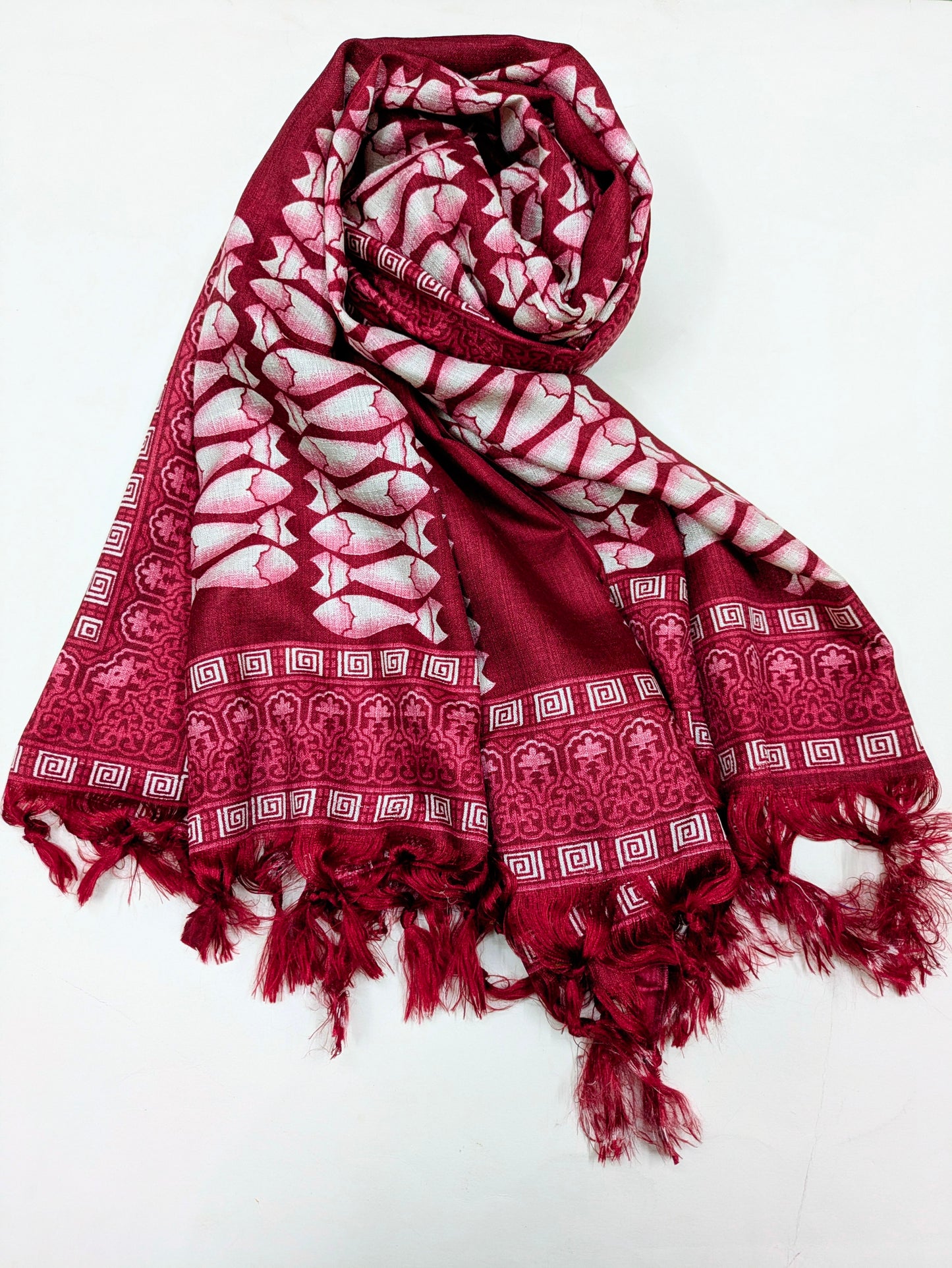 Handloom Khadi Art Silk Scarf, Block Print Vegetable Dyed Stole, Handmade Dupatta, Indian Khadi silk DP41