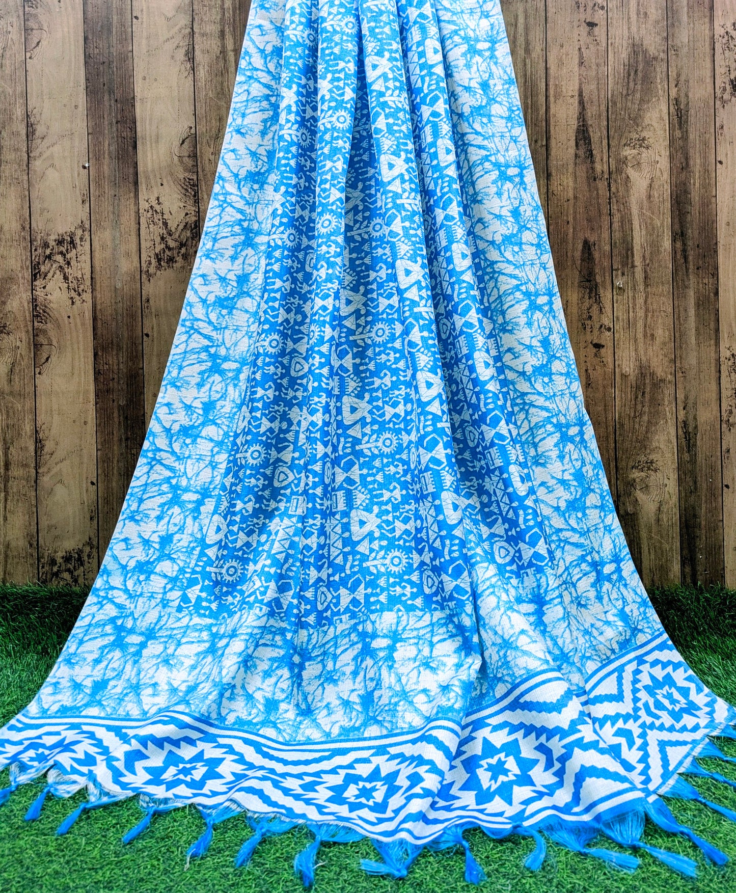 Blue and White Ikat Weave Dupatta for Women, Viscose Silk Stole, Chunni, Scarf, Shawl, Abaya, Ethnic dress, Christmas Gifts DP914
