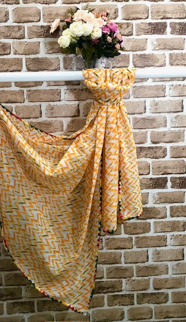 Yellow Jaipuri Print Dupatta ,Indian Cotton Scarf, Drape, Shawl, Veil, Bridesmaids gift, Gift for her, Best gift ideas DP962